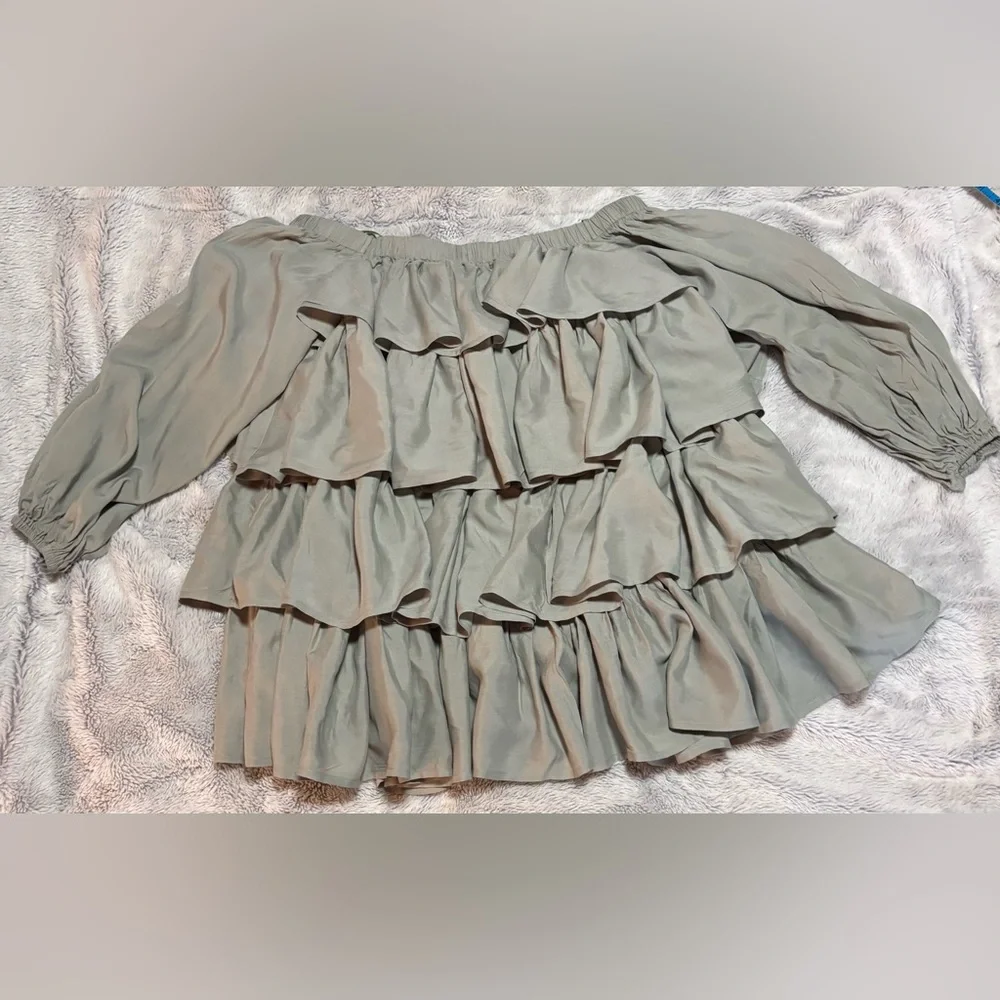 Kelsis Off-Shoulder Ruffle Dress in Sage Green, size Small - Picture 2 of 7